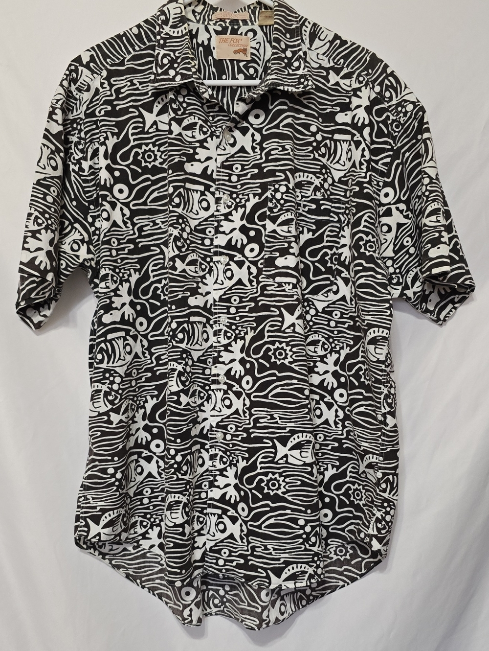 VTG 90s The Fox Collection Abstract Fish Waves Button Up Shirt XL